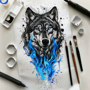 shaded-wolf-tattoo – tattoo design ideas free ai generated – neotraditional-color-blending – for-shoulder – Gallery: wolves-inkby-ai