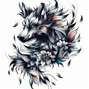 shaded-wolf-tattoo – tattoo design ideas free ai generated – neotraditional-rich-shading – for-calf – Gallery: wolves-inkby-ai