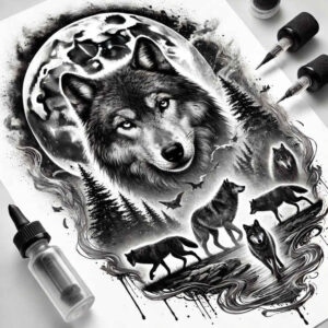 shaded-wolf-tattoo – tattoo design ideas free ai generated – realism-shadow-realism – for-arm – Gallery: wolves-inkby-ai