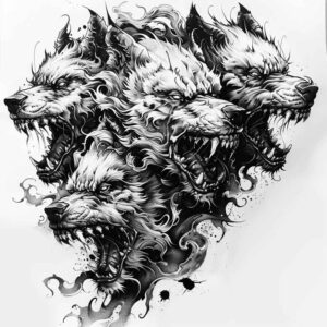 shaded-wolf-tattoo – tattoo design ideas free ai generated – surrealism-dreamscape – for-upper-arm – Gallery: wolves-inkby-ai