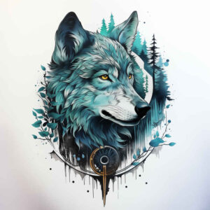 shadow-and-light-wolf-tattoo – tattoo design ideas free ai generated – neotraditional-dynamic-color – for-calf – Gallery: wolves-inkby-ai