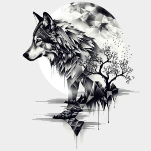shadow-wolf-tattoo – tattoo design ideas free ai generated – realism-illustrative-style – for-side-torso – Gallery: wolves-inkby-ai