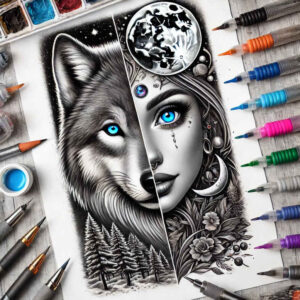 shadow-wolf-tattoo – tattoo design ideas free ai generated – realism-tattoo-reflection – for-outer-arm – Gallery: wolves-inkby-ai