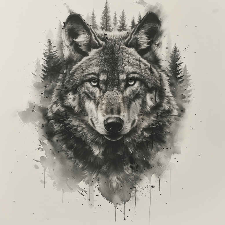 shadow-wolf-tattoo – tattoo design ideas free ai generated – surrealism-psychic-energy – for-elbow – Gallery: wolves-inkby-ai