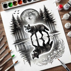 spiritual-wolf-tattoo-for-men – tattoo design ideas free ai generated – neotraditional-detailed-linework – for-heel – Gallery: wolves-inkby-ai
