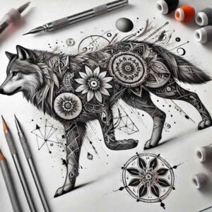 spiritual-wolf-tattoo-for-men – tattoo design ideas free ai generated – realism-smooth-gradients – for-lower-back – Gallery: wolves-inkby-ai