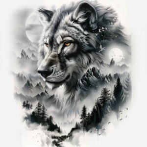 spiritual-wolf-tattoo-for-men – tattoo design ideas free ai generated – surrealism-hallucinogenic – for-collarbone – Gallery: wolves-inkby-ai