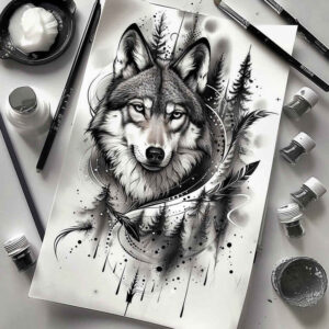 spiritual-wolf-tattoo-for-men – tattoo design ideas free ai generated – surrealism-surreal-lighting – for-heel – Gallery: wolves-inkby-ai