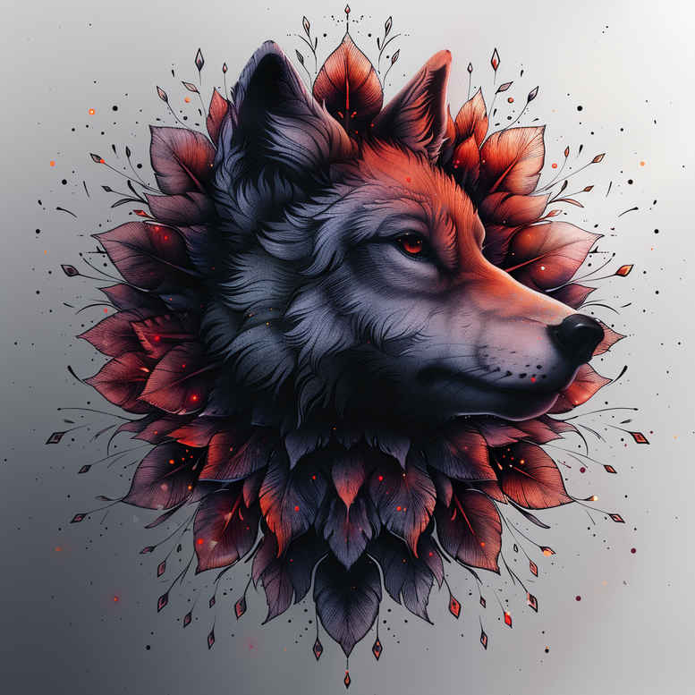 strength-motif-wolf-tattoo – tattoo design ideas free ai generated – neotraditional-rich-shading – for-temple – Gallery: wolves-inkby-ai