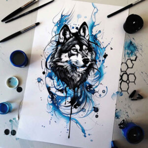 strength-motif-wolf-tattoo – tattoo design ideas free ai generated – realism-soft-focus – for-shoulder-blade – Gallery: wolves-inkby-ai