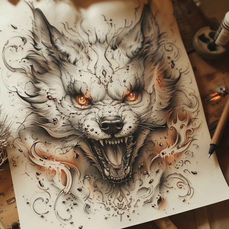 strength-symbol-wolf-tattoo – tattoo design ideas free ai generated – realism-realistic-lighting – for-shoulder – Gallery: wolves-inkby-ai