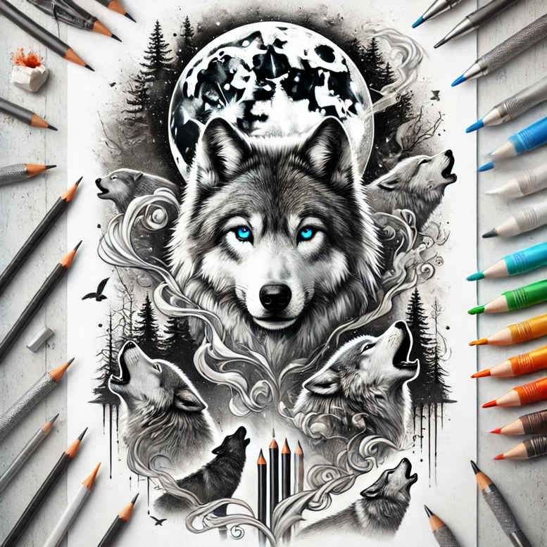 strength-symbol-wolf-tattoo – tattoo design ideas free ai generated – realism-soft-focus – for-chest – Gallery: wolves-inkby-ai