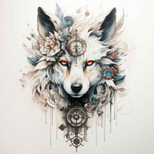 symbolic-meaning-wolf-tattoo – tattoo design ideas free ai generated – surrealism-melted-shapes – for-wrist – Gallery: wolves-inkby-ai