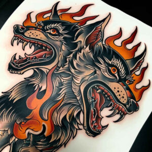 symbolic-wolf-tattoo – tattoo design ideas free ai generated – neotraditional-classic-motifs – for-shoulder-blade – Gallery: wolves-inkby-ai