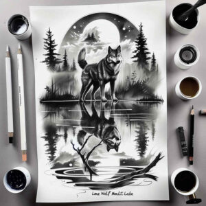 symbolic-wolf-tattoo – tattoo design ideas free ai generated – neotraditional-clean-fill – for-back-shoulder – Gallery: wolves-inkby-ai