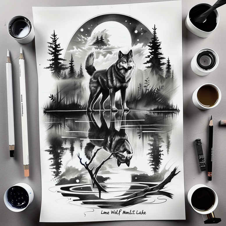 symbolic-wolf-tattoo – tattoo design ideas free ai generated – neotraditional-clean-fill – for-back-shoulder – Gallery: wolves-inkby-ai