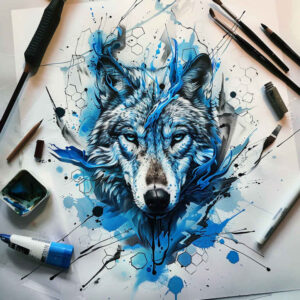 symbolic-wolf-tattoo – tattoo design ideas free ai generated – neotraditional-enhanced-shading – for-triceps – Gallery: wolves-inkby-ai