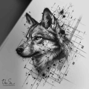 symbolic-wolf-tattoo – tattoo design ideas free ai generated – realism-realistic-color – for-upper-thigh – Gallery: wolves-inkby-ai