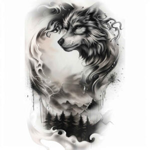 wolves tattoo design ideas Surrealism blurred boundaries alpha energy for collarbone