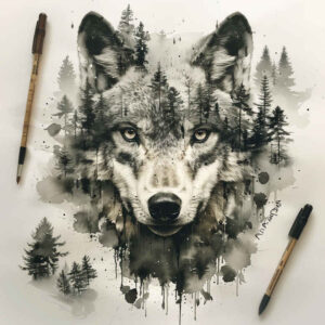 wolves tattoo design ideas Surrealism translucent layers alpha energy stands for resilience