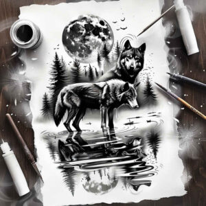 wolves tattoo design ideas Neotraditional vivid color ancient guardian embodying perseverance