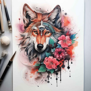 wolves tattoo design ideas Realism natural tones ancient guardian for shoulder blade