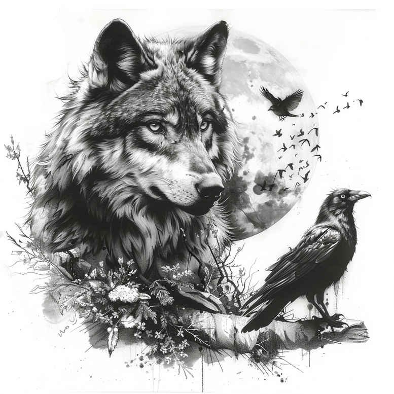 wolves tattoo design ideas bold color blocks ancient guardian stands for courage