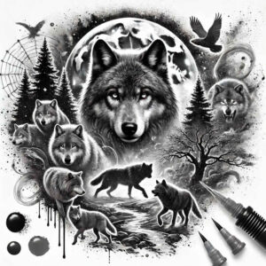 wolves tattoo design ideas Realism photographic quality ancient guardian strength and power