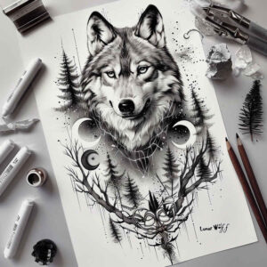 wolves tattoo design ideas Surrealism juxtaposition cold gaze for wrist side