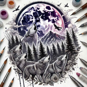 wolves tattoo design ideas Surrealism vibrant contrasts deep forest mark meaning endurance