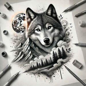 wolves tattoo design ideas Surrealism imperfect symmetry fang bearer stands for strength