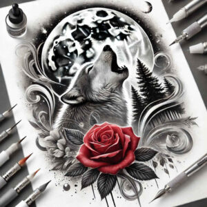 wolves tattoo design ideas Surrealism psychological depth fierce loyalty for upper arm