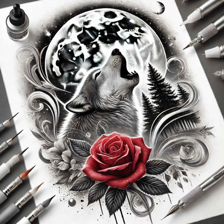 wolves tattoo design ideas Surrealism psychological depth fierce loyalty for upper arm