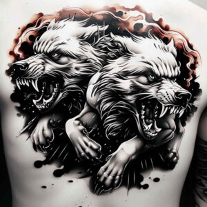 wolves tattoo design ideas Surrealism fragmentation forest spirit for lower leg