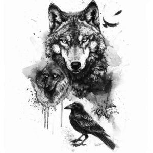 wolves tattoo design ideas Surrealism illusionary forest spirit for ribs