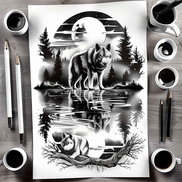 wolves tattoo design ideas moody hunting presence for temple