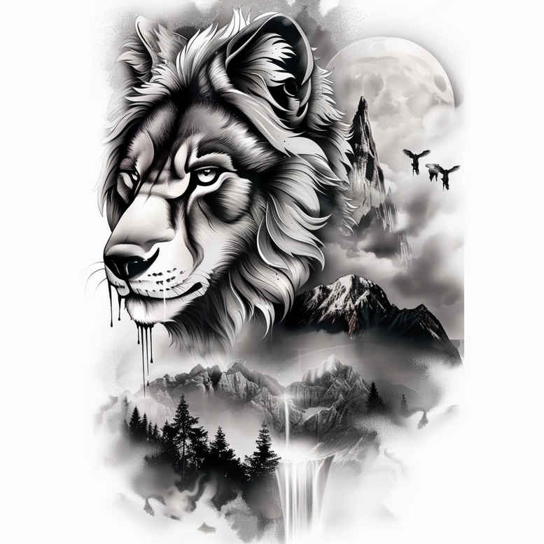 wolves tattoo design ideas Surrealism phantasmagoria lone hunter shows perseverance