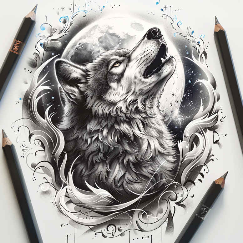 wolves tattoo design ideas Realism realistic proportions moon howler embodying courage