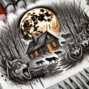 wolves tattoo design ideas bold texture moon howler for upper chest