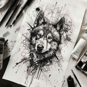 wolves tattoo design ideas textured moonlit watcher for collarbone