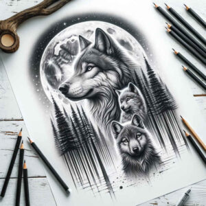 wolves tattoo design ideas Realism realistic structure moonlit watcher perseverance and power