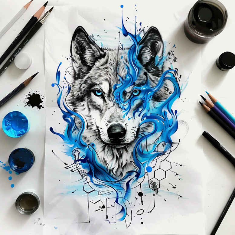 wolves tattoo design ideas Surrealism mysterious moonlit watcher symbol of courage