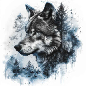 wolves tattoo design ideas 3D-rendered moonlit watcher symbolising determination