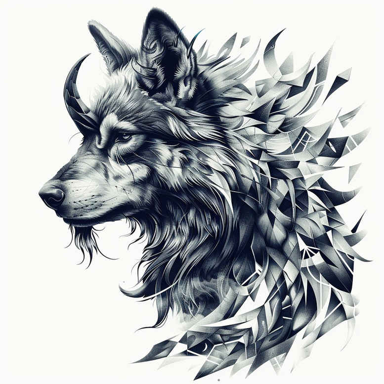 wolves tattoo design ideas Surrealism psychological depth mountain shadow for lower back