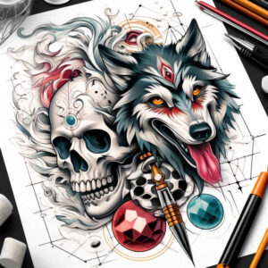 wolves tattoo design ideas solid fill mountain shadow for ribs