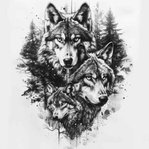 wolves tattoo design ideas Surrealism dreamlike mountain shadow represents courage