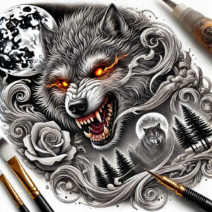 wolves tattoo design ideas Surrealism altered reality mystic path for upper shoulder