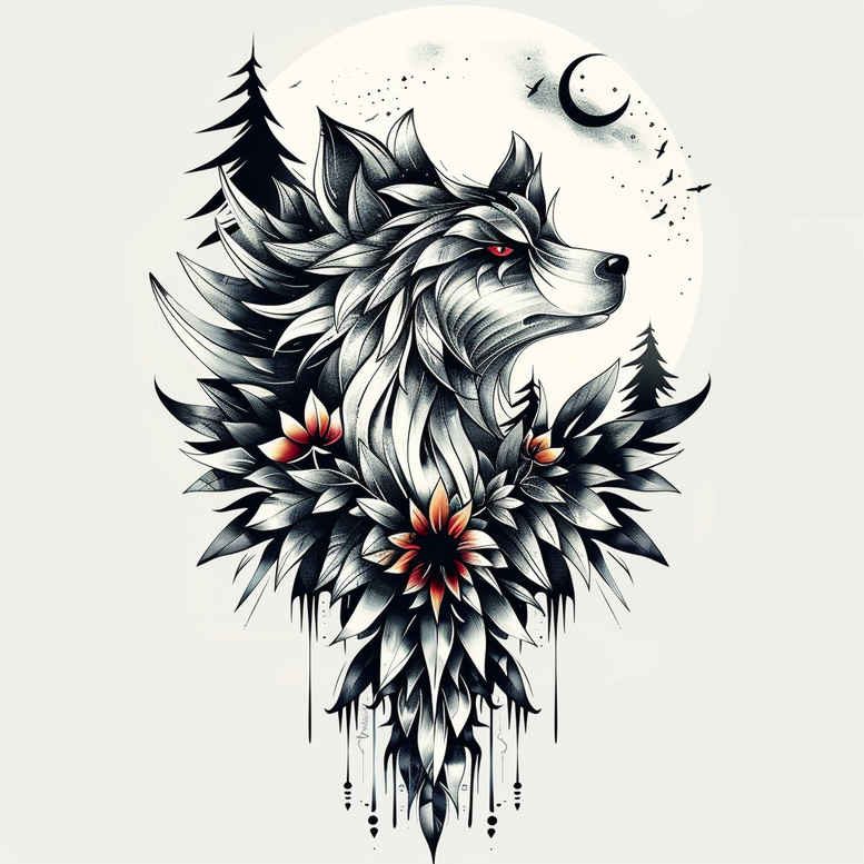 wolves tattoo design ideas Realism full detail nature\'s ghost symbol of strength