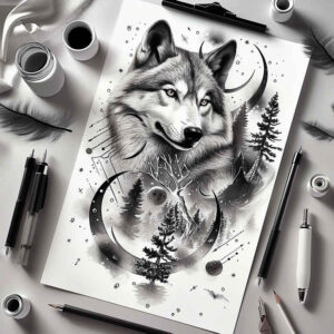 wolves tattoo design ideas Surrealism chromatic flux night stalker meaning resilience