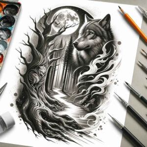 wolves tattoo design ideas textured shading pack leader for scapula
